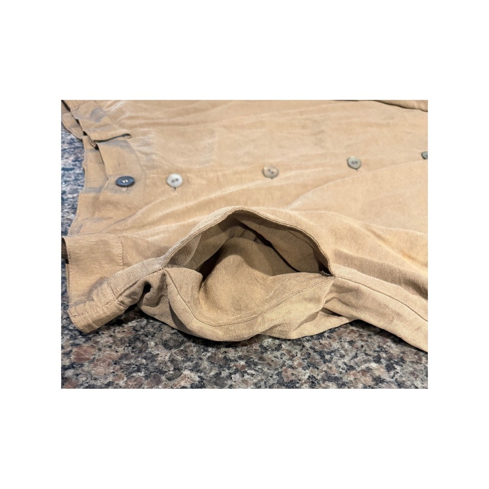 Orvis 100% Silk Button Front Midi Skirt Tan Khaki A-Line Pockets Womens XL - Picture 3 of 7